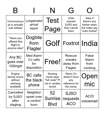 Fire Rescue Bingo Card