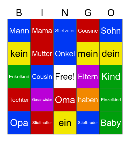 Familie Bingo Card