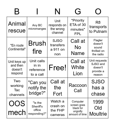 Fire Rescue Bingo Card