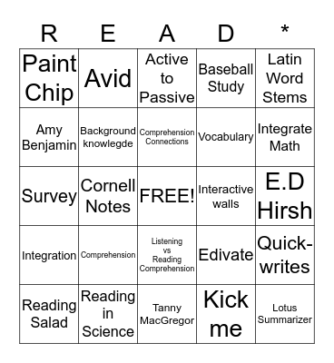 Reading in Every Classroom Bingo Card