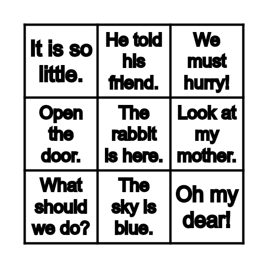 Little Rabbit's Tail Bingo Card