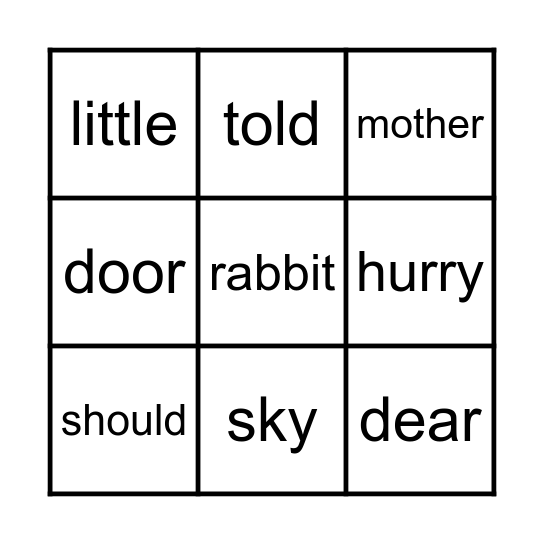 Little Rabbit's Tale Bingo Card