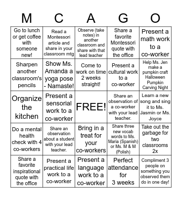MCAGO! Bingo Card