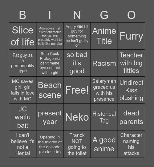 WEEB CARD Bingo Card