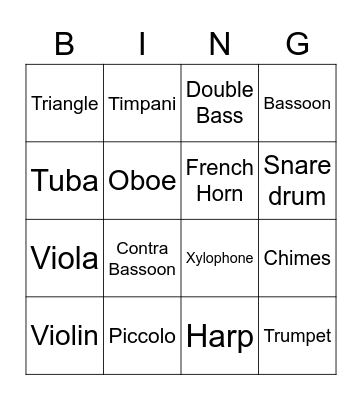 Instruments of the orchestra Bingo Card