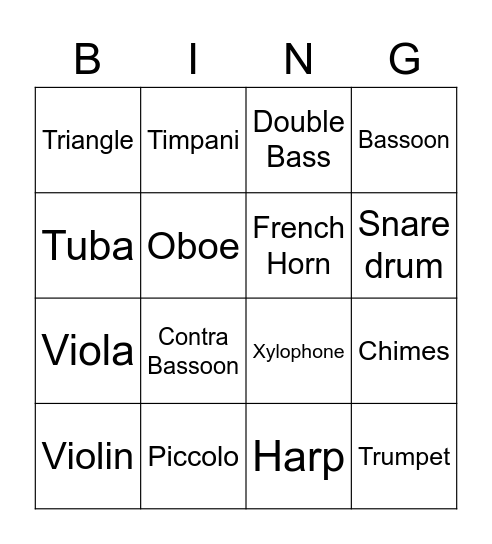 Instruments of the orchestra Bingo Card