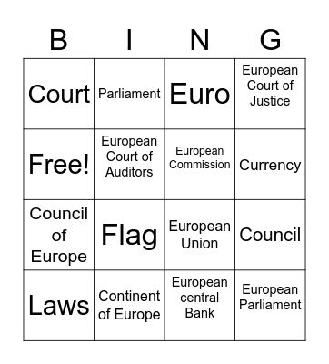 Continent of Europe and The European Union Bingo Card