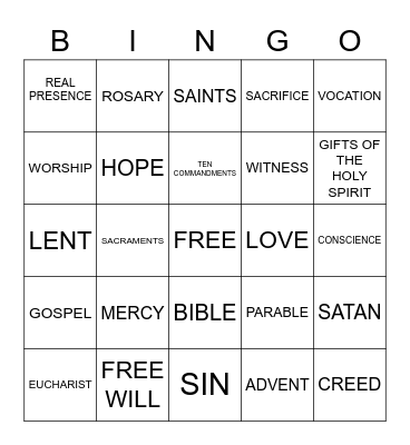 OLOL St. Peter's Class BINGO Card
