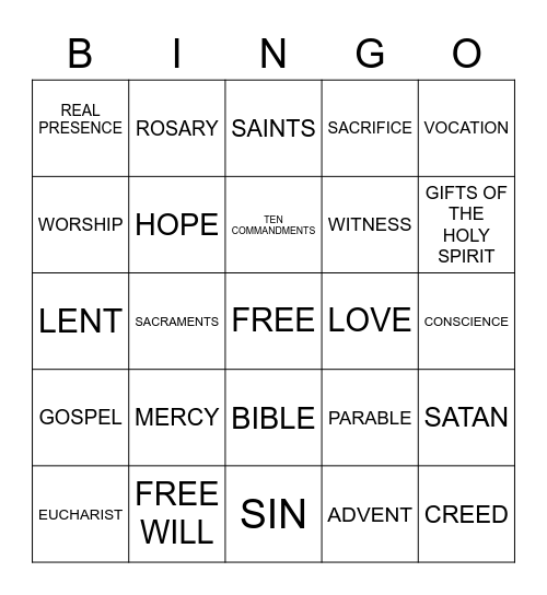 OLOL St. Peter's Class BINGO Card