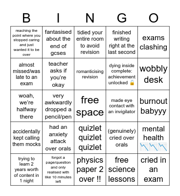 gcses amirite Bingo Card