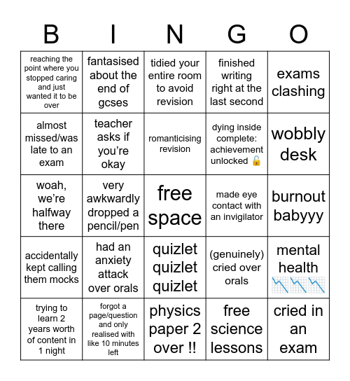 gcses amirite Bingo Card