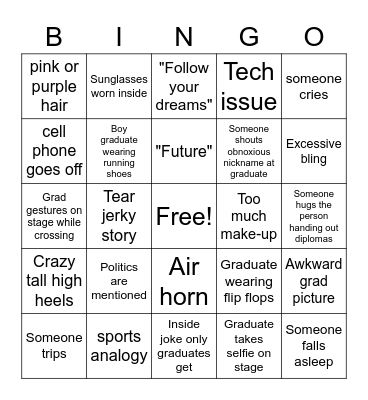 Graduation Ceremony Bingo Card