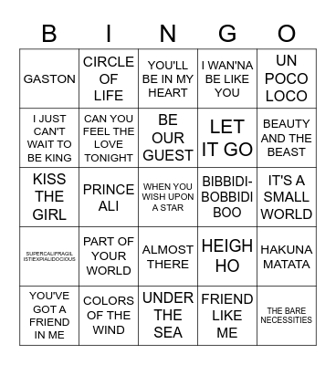 DISNEY Bingo Card