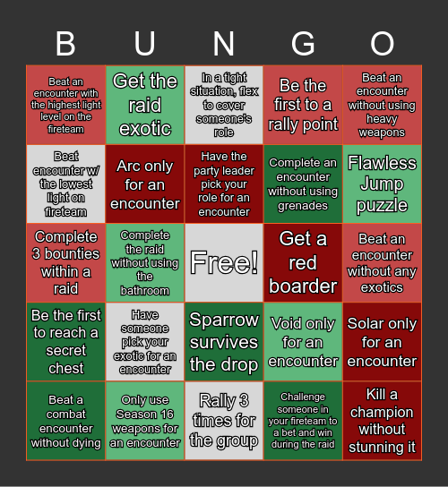 BUNGO BOARD Bingo Card