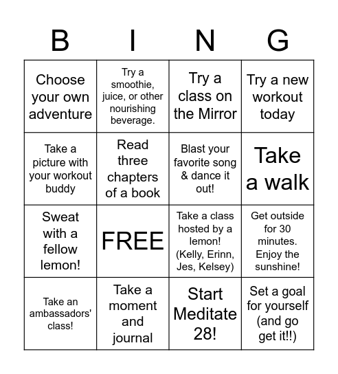 May BE WELL Challenge Bingo Card