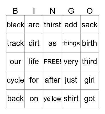 Untitled Bingo Card