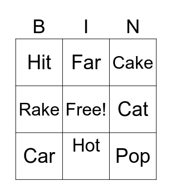Word Family Bingo Card