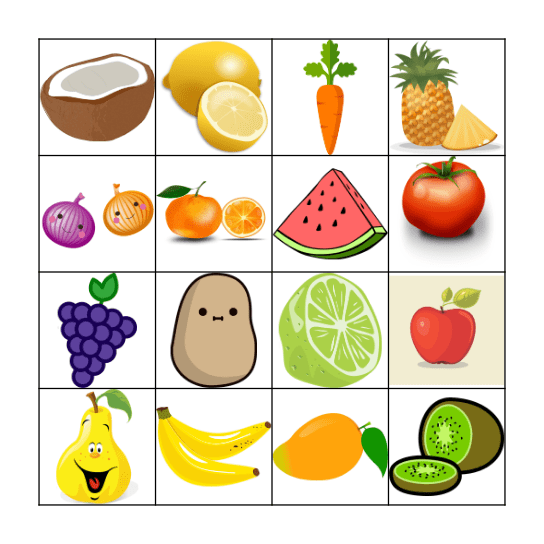 Fruits and Vegetables Bingo! Bingo Card