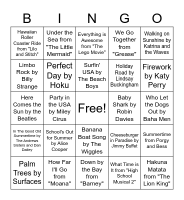 Summer Playlist Bingo! Bingo Card
