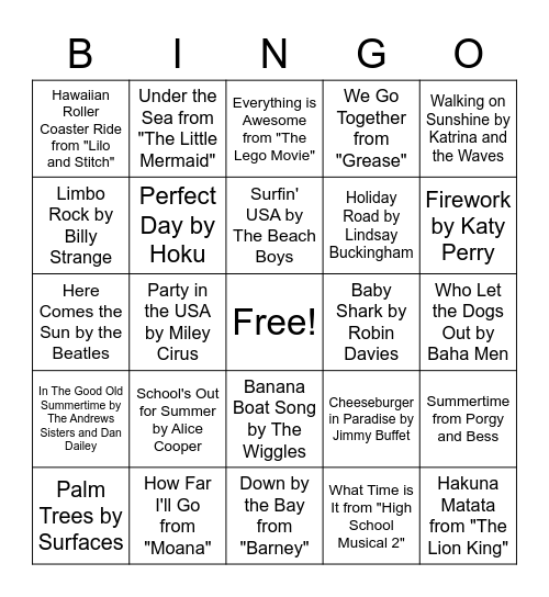 Summer Playlist Bingo! Bingo Card