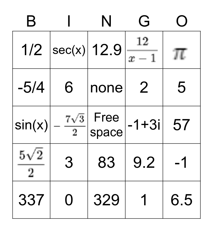 Study Guide Bingo Card