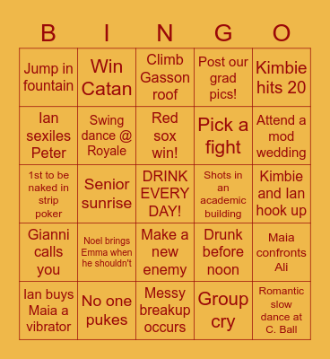 Senior Week Bingo! Bingo Card