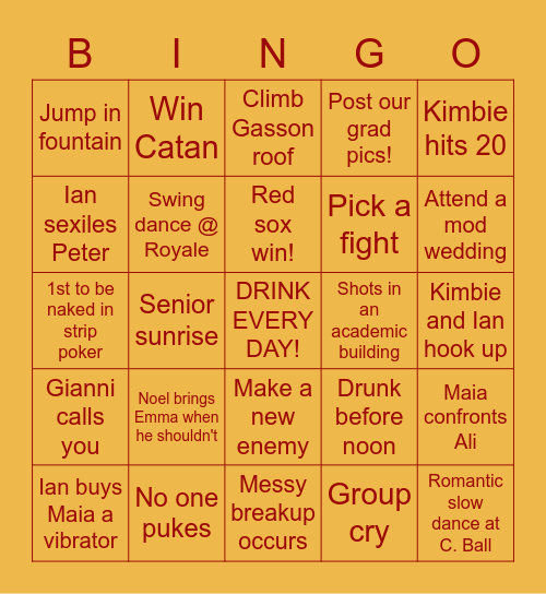 Senior Week Bingo! Bingo Card