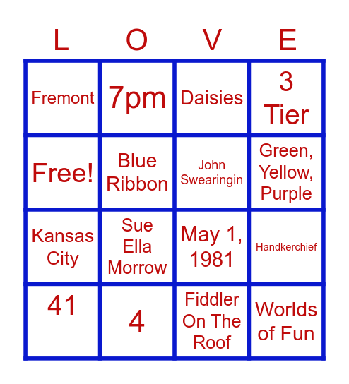 Anniversary Bingo Card