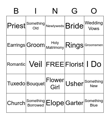 Bride and Groom Bingo Card