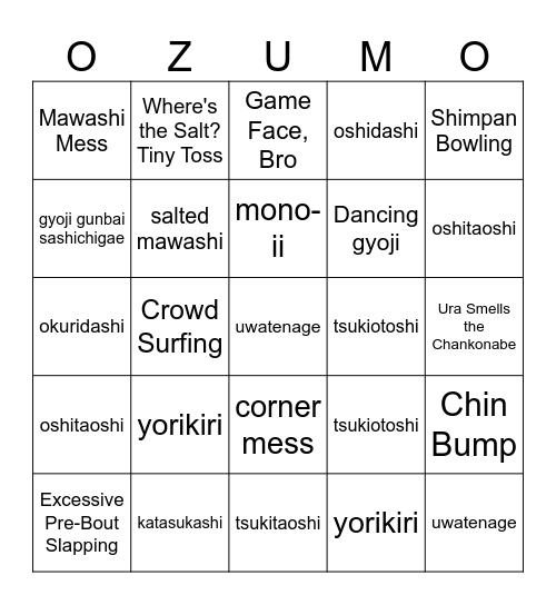 Sumo Bingo Card