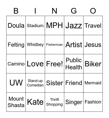 Kate's Bridal Bingo Card