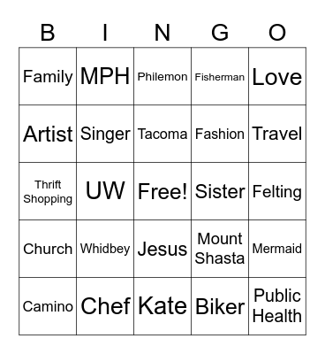 Kate's Bridal Bingo Card