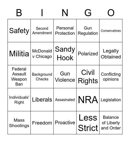 Gun Violence Bingo Card
