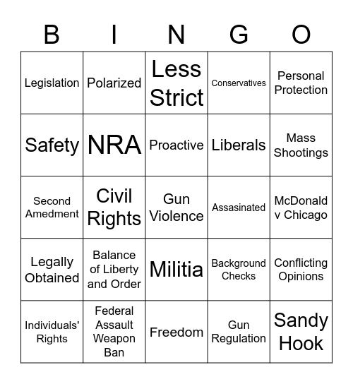 Gun Control Bingo Card
