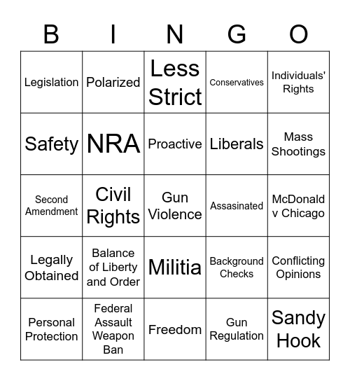 Gun Control Bingo Card