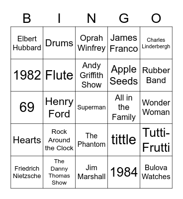 Genral Trivia Bingo Card