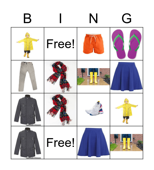 CLOTHES Bingo Card