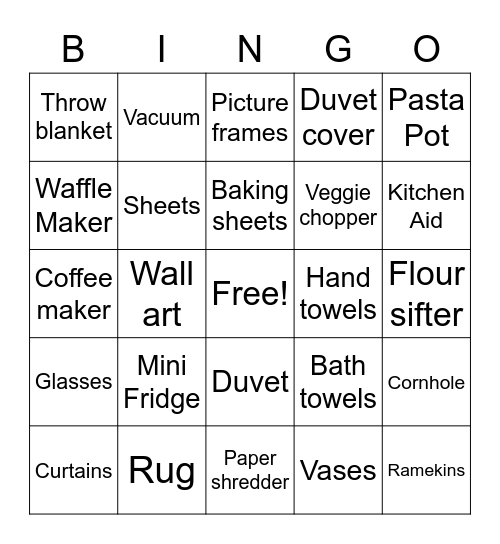 Bridal Shower Bingo Card