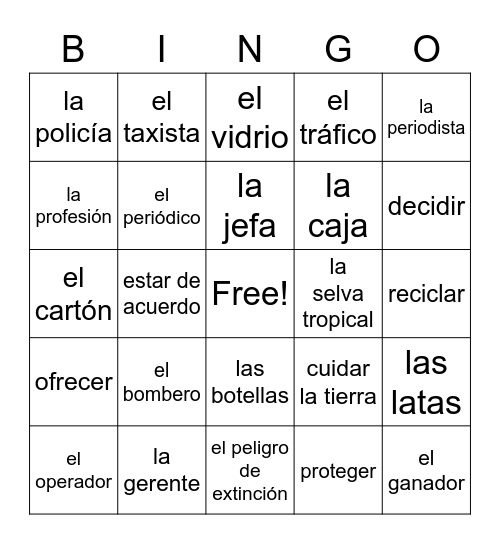 Vocabulario de 6.1 Bingo Card