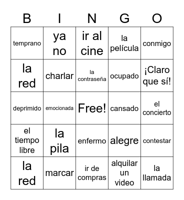 Vocabulario de 3.1 Bingo Card