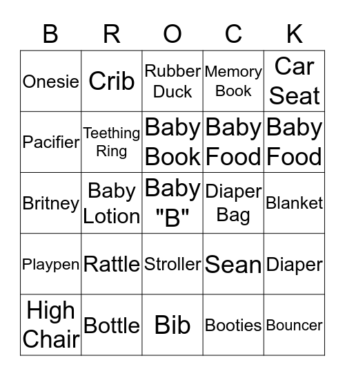 Baby Shower Bingo Card