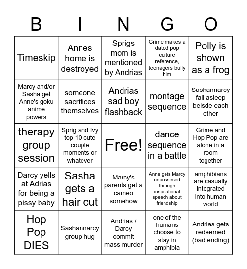 Amphibia Finale Bingo Card