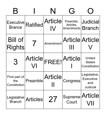 Structure of the Constitution Bingo Card