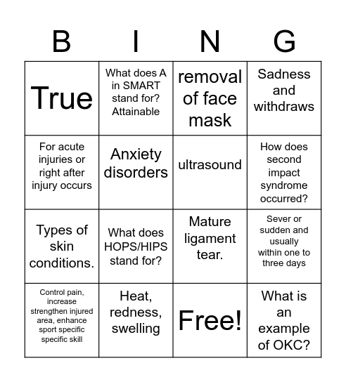 Sports med Bingo Card