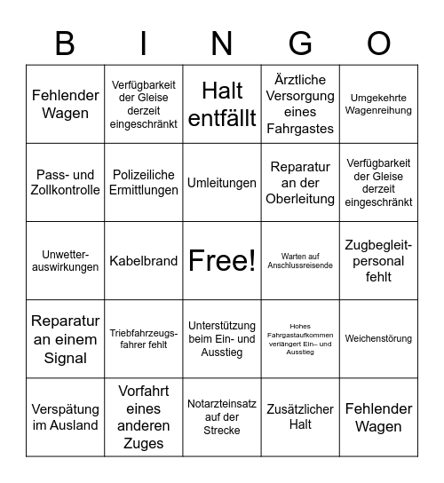 Bahn Bingo Card