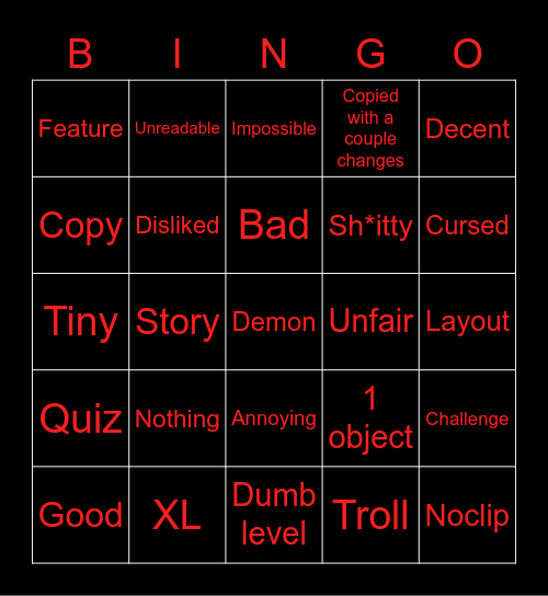 Recent tab GD Bingo Card