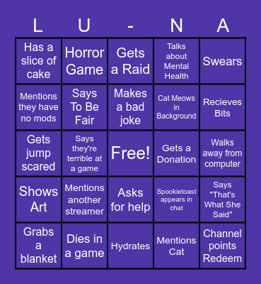 Luna's Birthday BIngo Card
