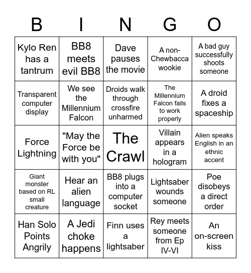 Force Awakens Bingo Card