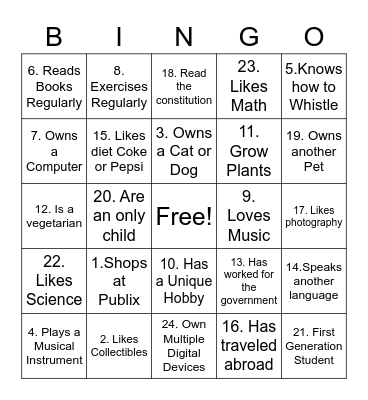 People's Bingo Card