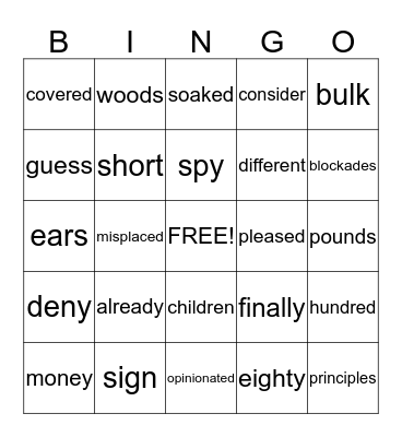 Vocabulary - Henry and Mudge Bingo Card